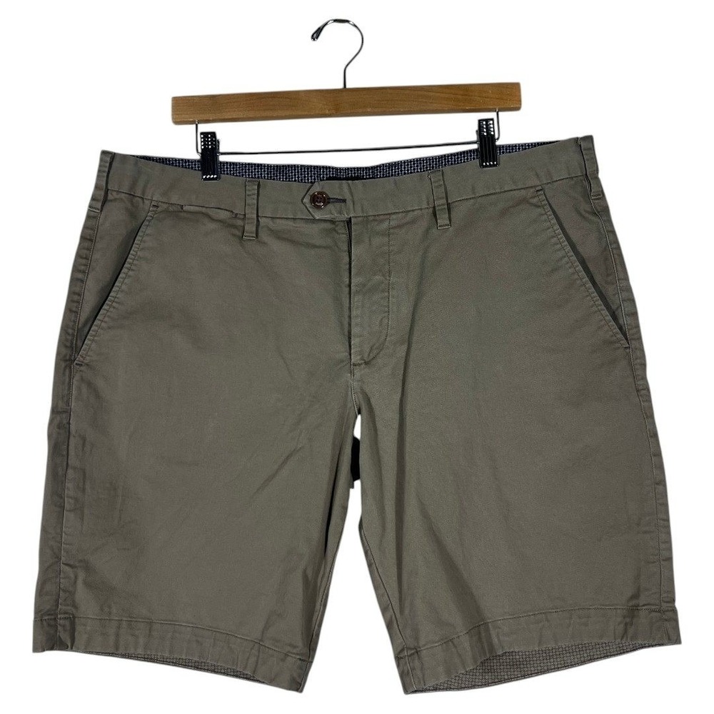 Ted Baker London Chino Solid Shorts Olive Taupe Preppy Stretch Cotton Size 38R